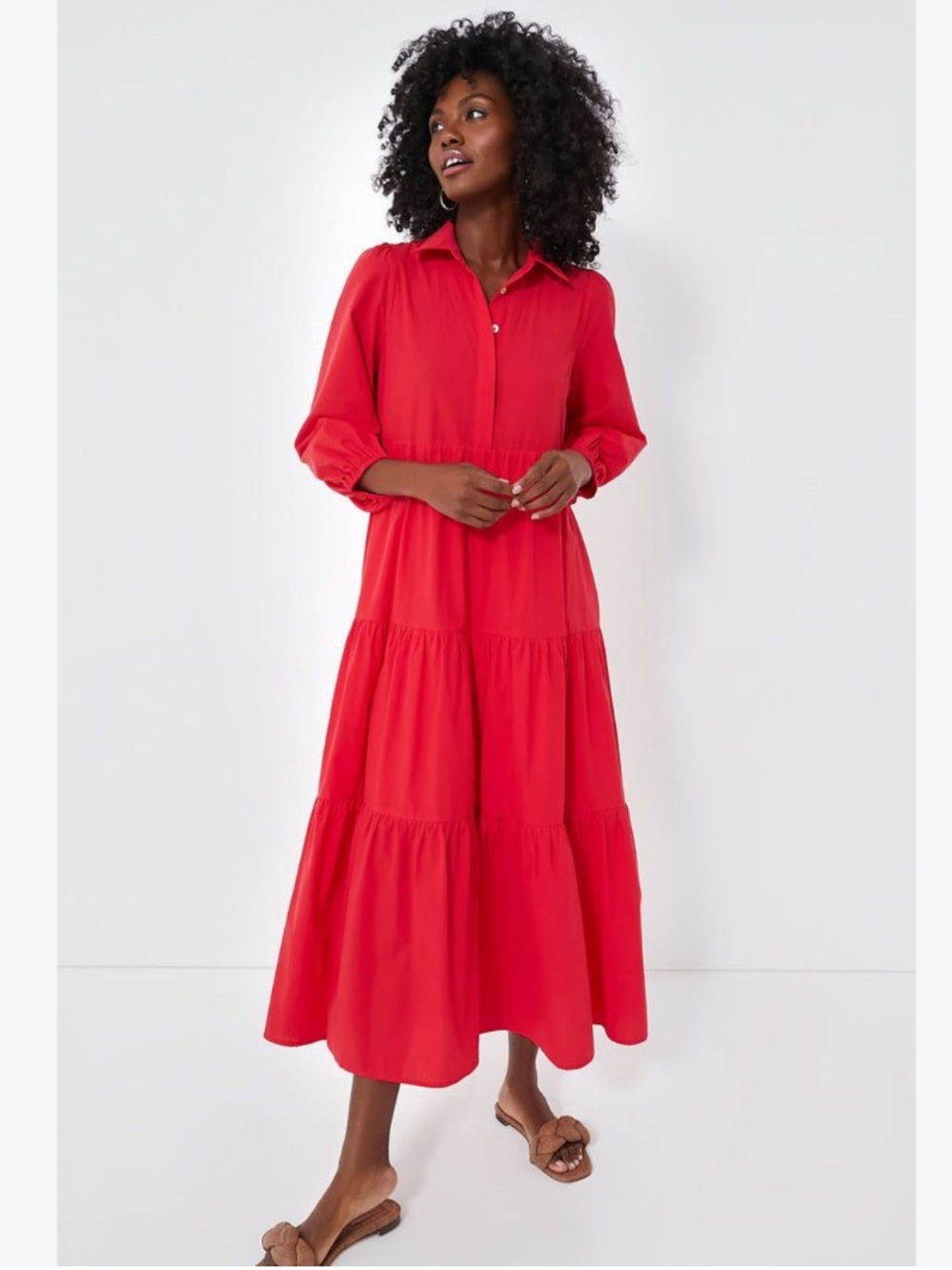 Tuckernuck Pomander Place Dress Mabel Maxi Tiered in Hibiscus Red